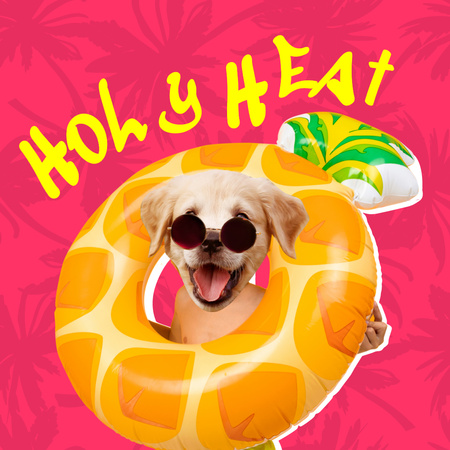 Funny Cute Dog in Bright Inflatable Ring Instagram Šablona návrhu