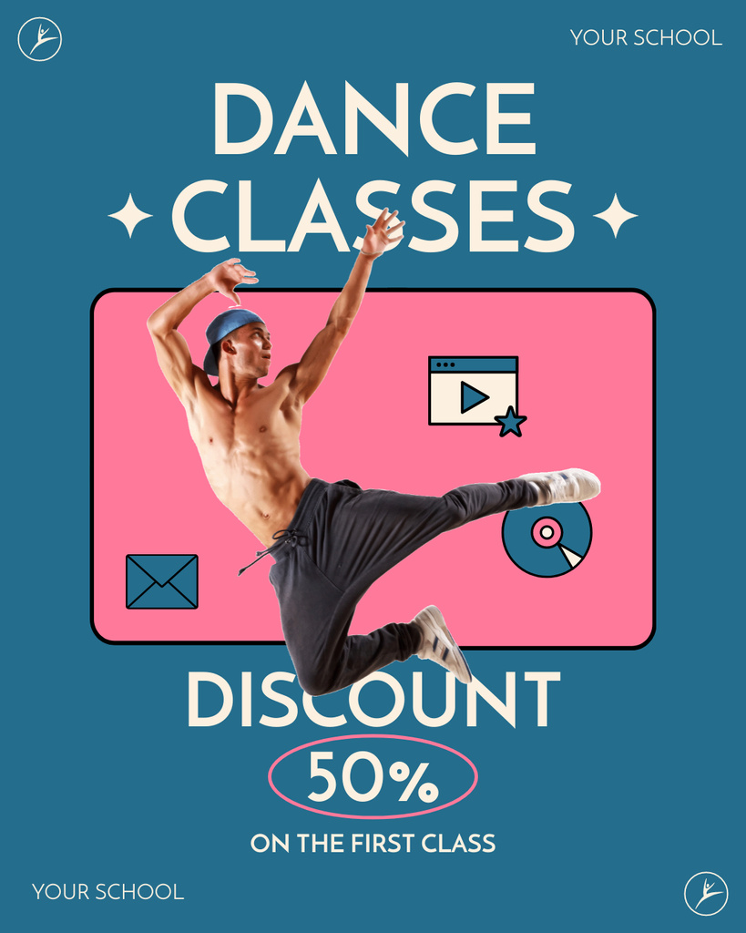 Dance Classes Ad with Big Discount Instagram Post Verticalデザインテンプレート