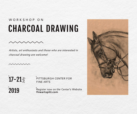 Workshop on Charcoal Drawing Ad with Horse Medium Rectangle Design Template