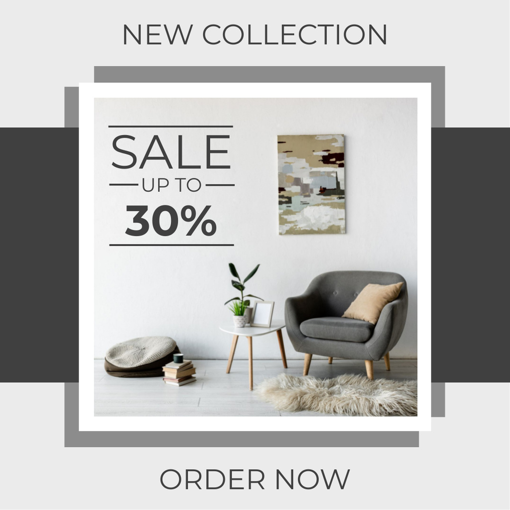 Ontwerpsjabloon van Instagram van Discount on Modern Furniture with Stylish Armchair