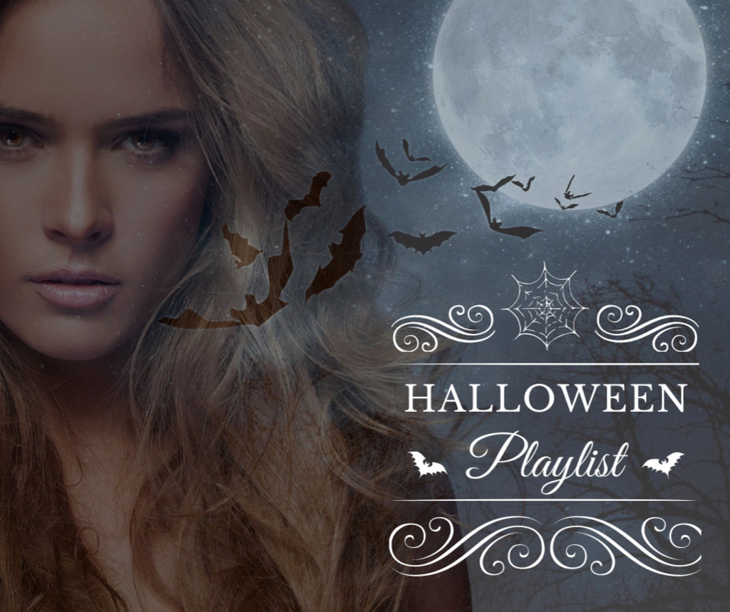 Designvorlage Halloween playlist with Scary Woman für Facebook