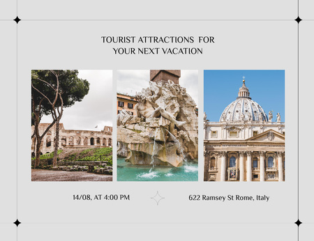 Famous Sights On Tour To Italy Invitation 13.9x10.7cm Horizontal Design Template