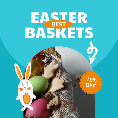 Baskets For Easter With Dyed Eggs And Discount Animated Post Design Template