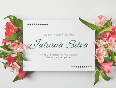 Sympathy Phrase with Pink Flowers Postcard 4.2x5.5in Design Template