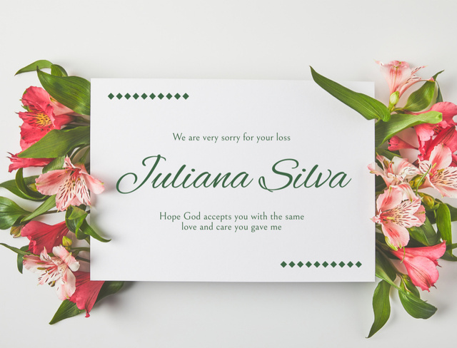 Template di design Sympathy Phrase with Pink Flowers Postcard 4.2x5.5in