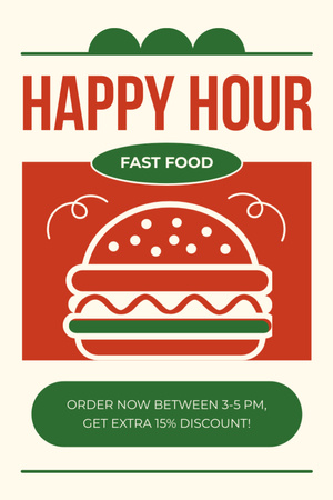 Plantilla de diseño de Anuncio de Happy Hours en un restaurante Fast Casual con el ícono de una hamburguesa Tumblr 
