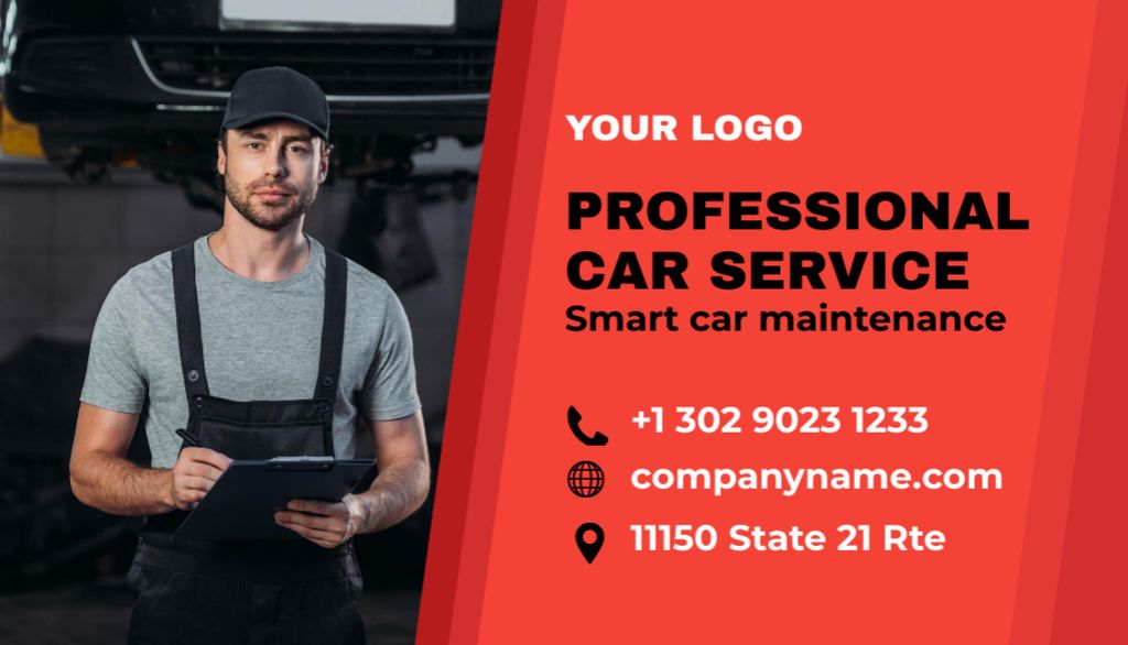Service of Car Maintenance Offer with Inspector Business Card US Design Template