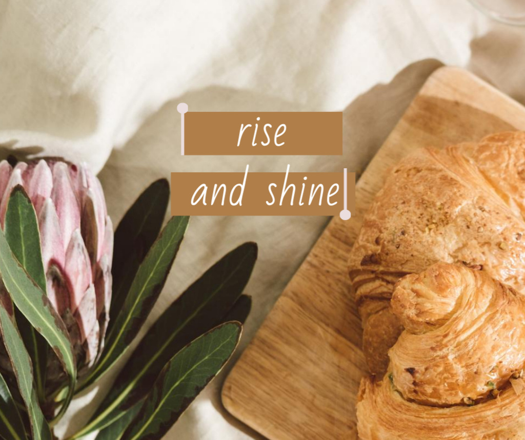 Morning Inspiration with Flowers and Croissant Facebook – шаблон для дизайна