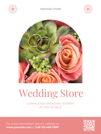 Plantilla de diseño de Anillos de bodas de oro en ramo de rosas Poster US 