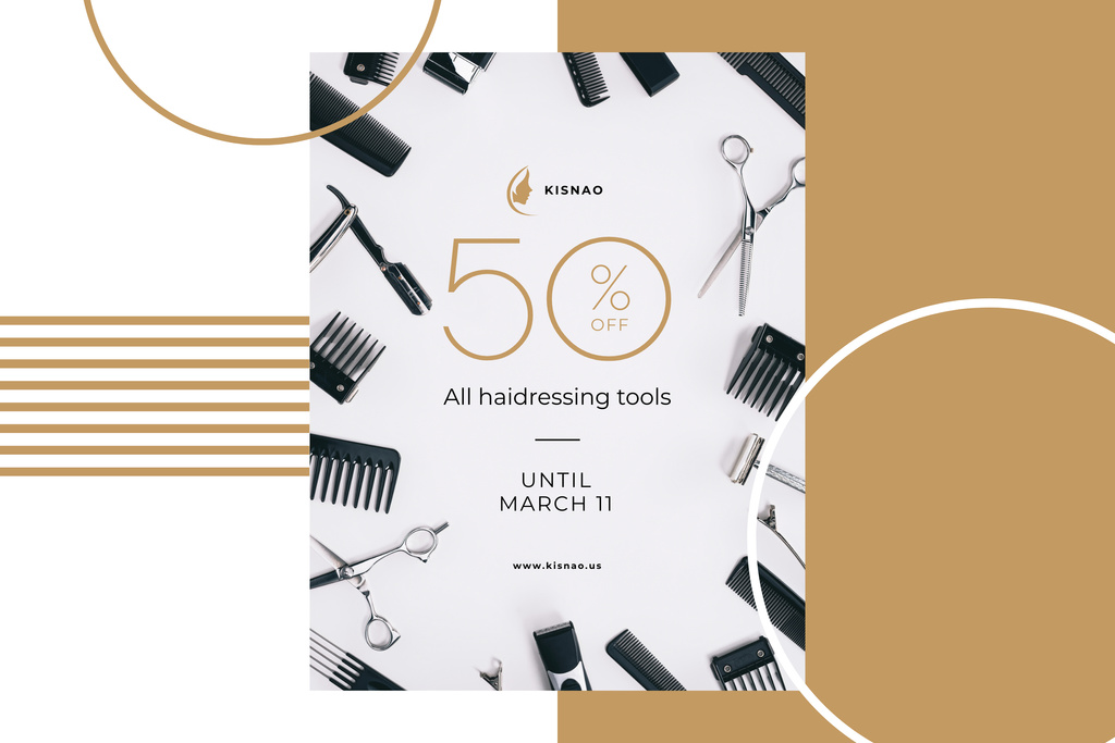 Lovely Hairdressing Tools Sale Offer In Spring Poster 24x36in Horizontal – шаблон для дизайна