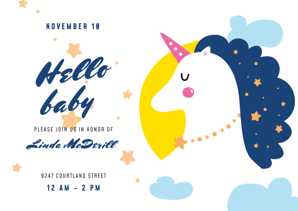 Baby Shower Invitation with Magical Unicorn Postcard Šablona návrhu