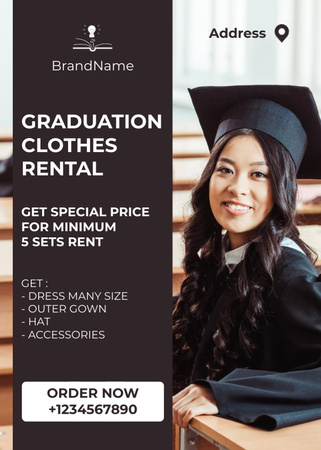 Mixed race woman for rental graduation clothes Flayer Design Template
