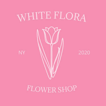Flower Shop Emblem with Tulip in Pink Logo Design Template