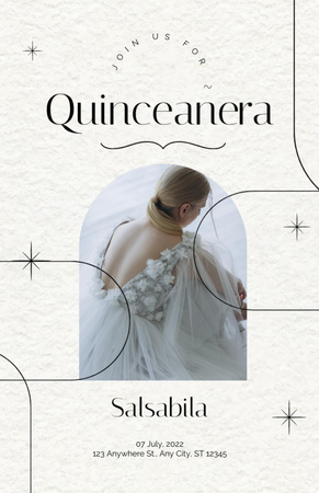 Announcement Of Quinceañera With Girl In White Dress Invitation 5.5x8.5in Tasarım Şablonu