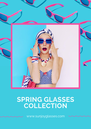 Template di design Collezione primavera con bella ragazza in occhiali da sole Poster