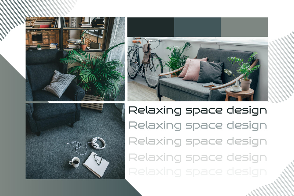 Relaxing Space Design in Shades of Green Mood Board Tasarım Şablonu