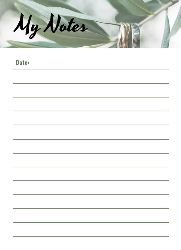 Personal Scheduler with Green Leaves Notepad 4x5.5in Design Template
