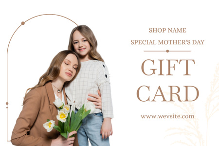 Mother and Daughter with Bouquet of Tulips on Mother's Day Gift Certificate Design Template