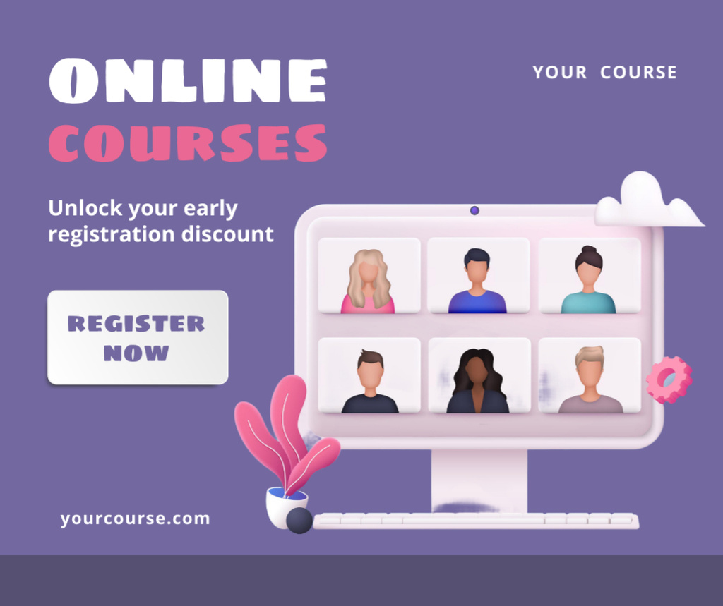 Amazing Online Courses Ad With Free Register Facebook Design Template