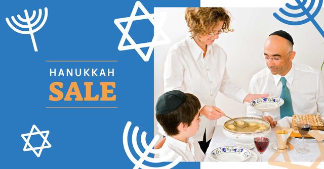 Platilla de diseño Hanukkah Sale with Traditional Dinner Facebook AD