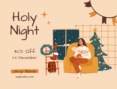 Christmas Holy Night Sale Offer With Festive Interior Postcard 4.2x5.5in Tasarım Şablonu