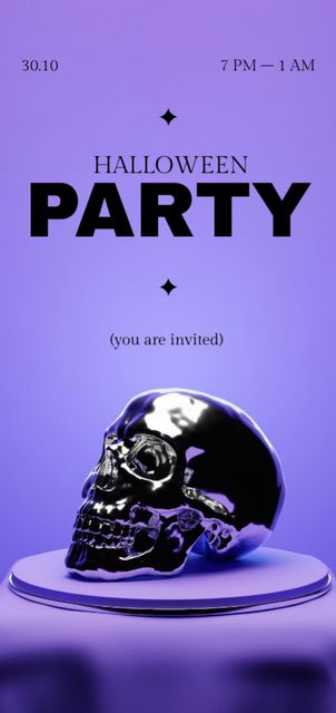 Scary Halloween Party Ad with Silver Skull Flyer DIN Large Tasarım Şablonu