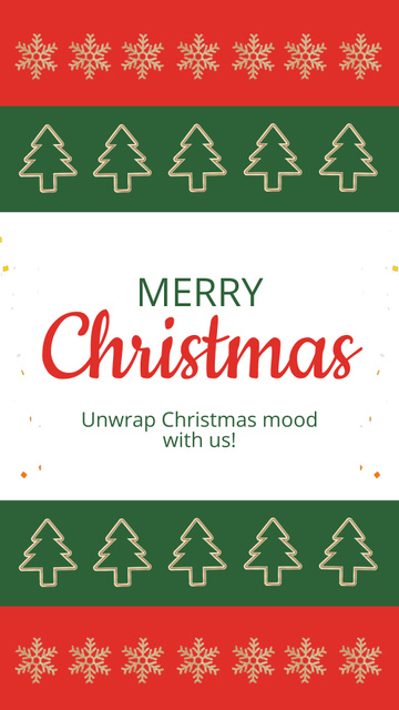 Merry Christmas Holiday Greeting with Cute Trees and Snowflakes Instagram Video Story Design Template