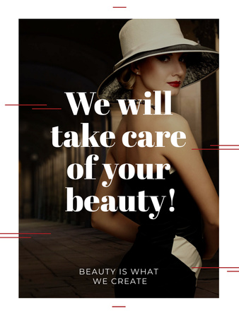 Beauty Services Ad with Fashionable Woman Poster US Tasarım Şablonu