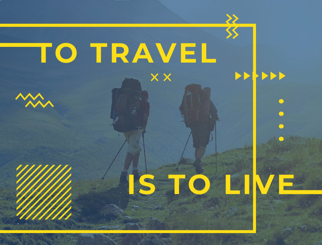Plantilla de diseño de Hiking Travel Motivation Phrase With Hikers In Fog Postcard 4.2x5.5in 
