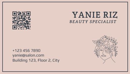 Designvorlage Schönheitssalon-Werbung mit Silhouette einer Frau auf Beige für Business Card US