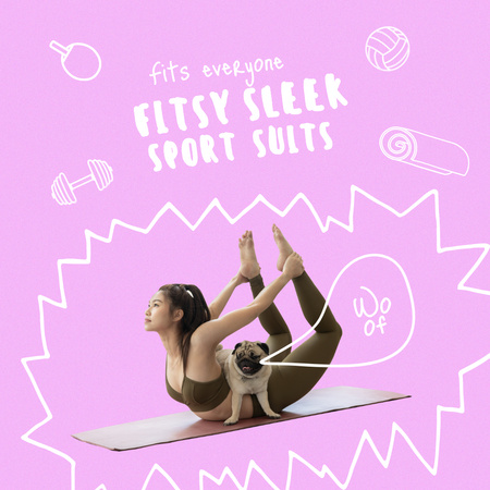 Template di design Woman doing Workout with Funny Cute Dog Instagram