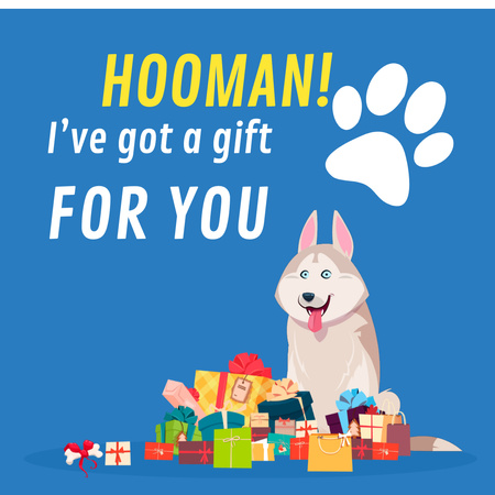 Ontwerpsjabloon van Animated Post van Dog sitting by bunch of gifts