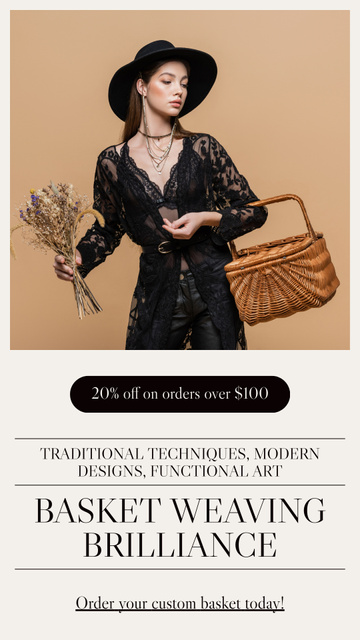 Discount on Stylish Handmade Wicker Basket Instagram Story Modelo de Design