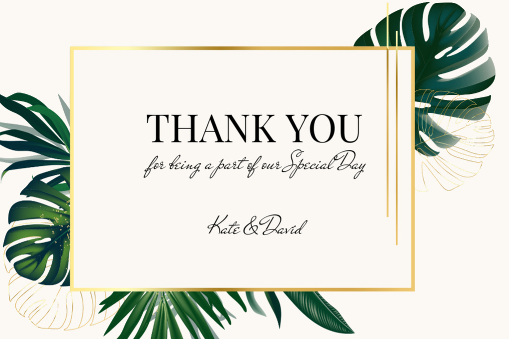 Template di design Wedding thank you card with Tropical Leaves Label