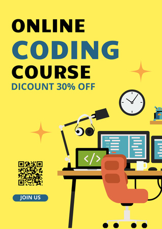 Designvorlage Discount on Online Coding Course für Poster