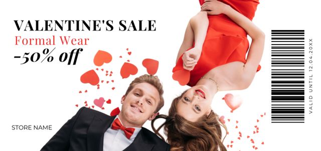 Ontwerpsjabloon van Coupon Din Large van Valentine's Day Formal Clothing Discount for Love Couple