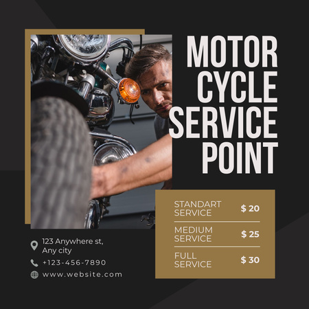 Motorcycle Service Point Ad with Handsome Young Mechanic Instagram Design Template