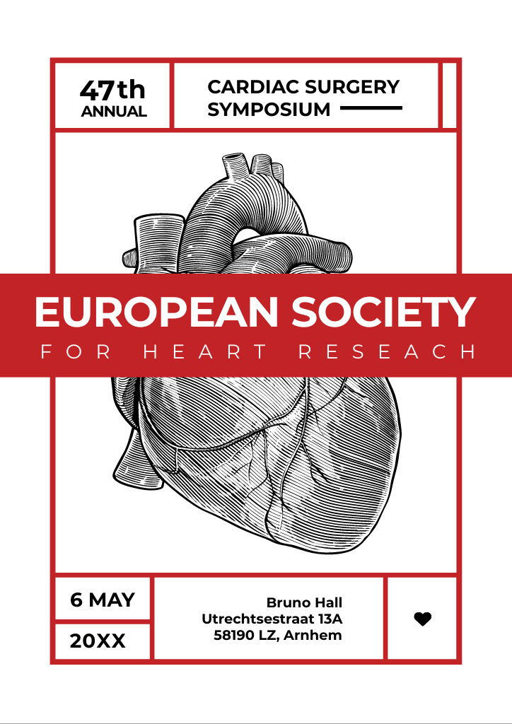 Designvorlage Cardiac Surgery Conference Ad with Human Heart Sketch für Flyer A4