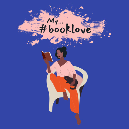 Platilla de diseño Black Woman reading Book with Cat Instagram