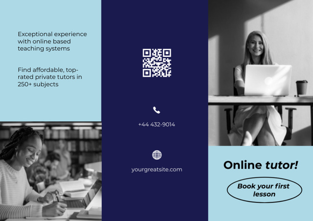 Online Tutor Services Offer with Contact Details Brochure Tasarım Şablonu