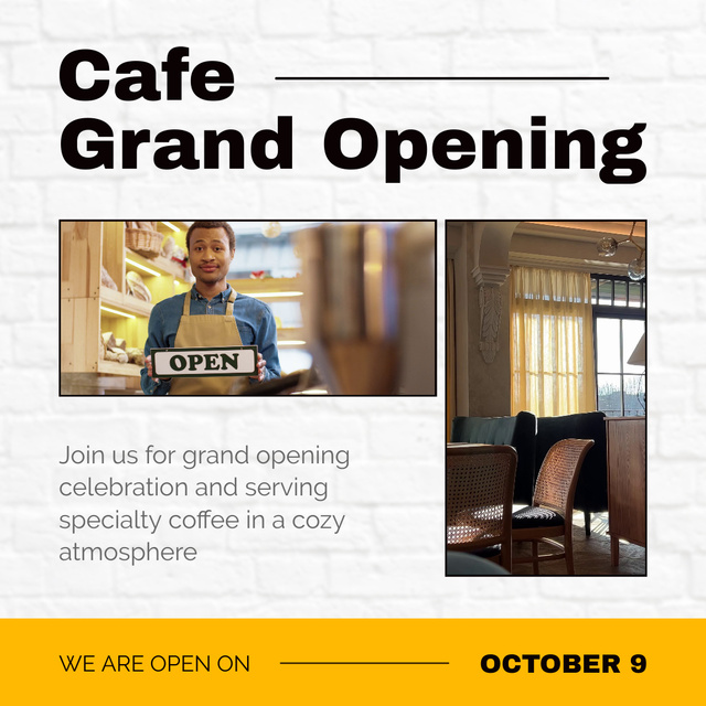 Cafe Grand Opening Celebration Animated Post Design Template