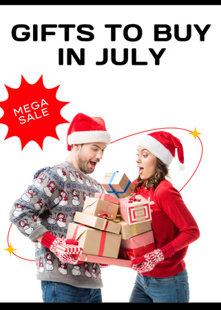  July Christmas Sale Announcement with Happy Couple Flayer Modelo de Design