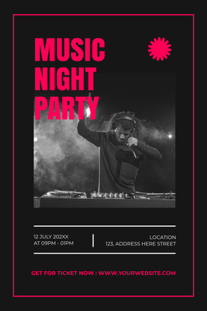 Plantilla de diseño de Anuncio de fiesta de noche de música inolvidable con DJ Pinterest 