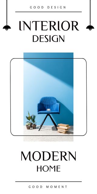 Template di design Interior Design for Home with Blue Armchair and Wall Graphic