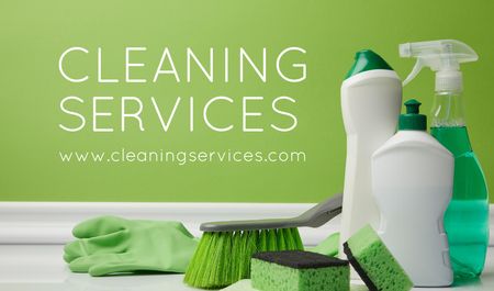 Cleaning Services Offer with Cleaning Products Business card Design Template