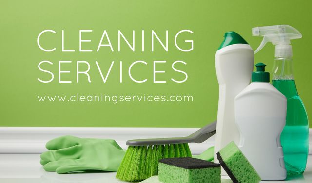 Ontwerpsjabloon van Business card van Cleaning Services Offer with Cleaning Products