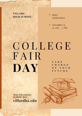 Plantilla de diseño de College Fair Announcement with Books with Graduation Hat Poster 