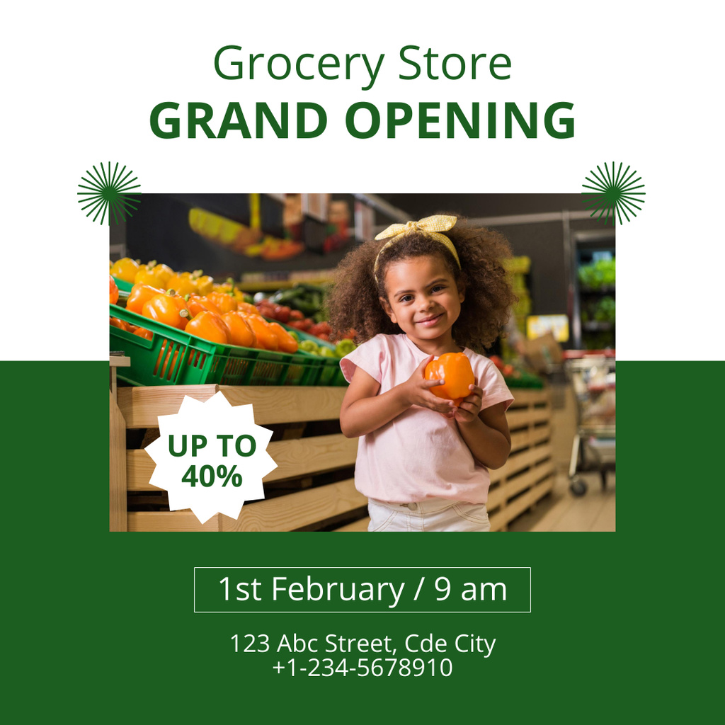 Food Supermarket Opening With Discount Instagramデザインテンプレート