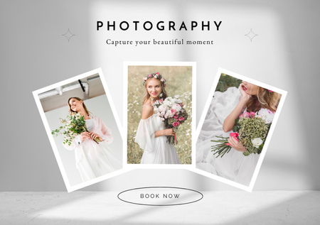 Wedding Photographer Services With Bride Postcard A5 Tasarım Şablonu