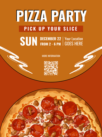 Ads for Pizza Party on Orange Poster US Design Template